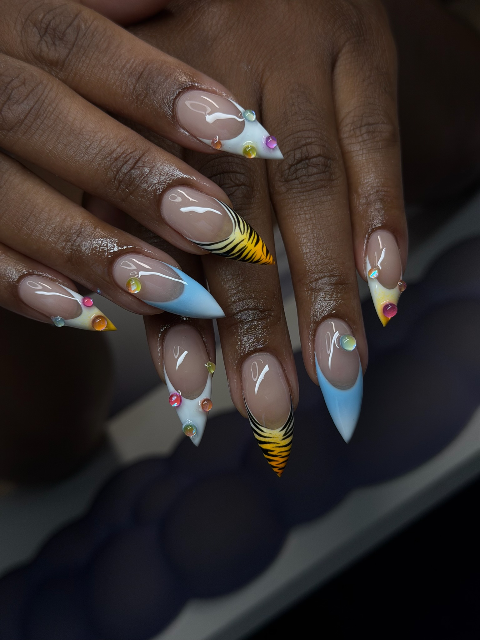 Salon bedazzled jungle stiletto manicure