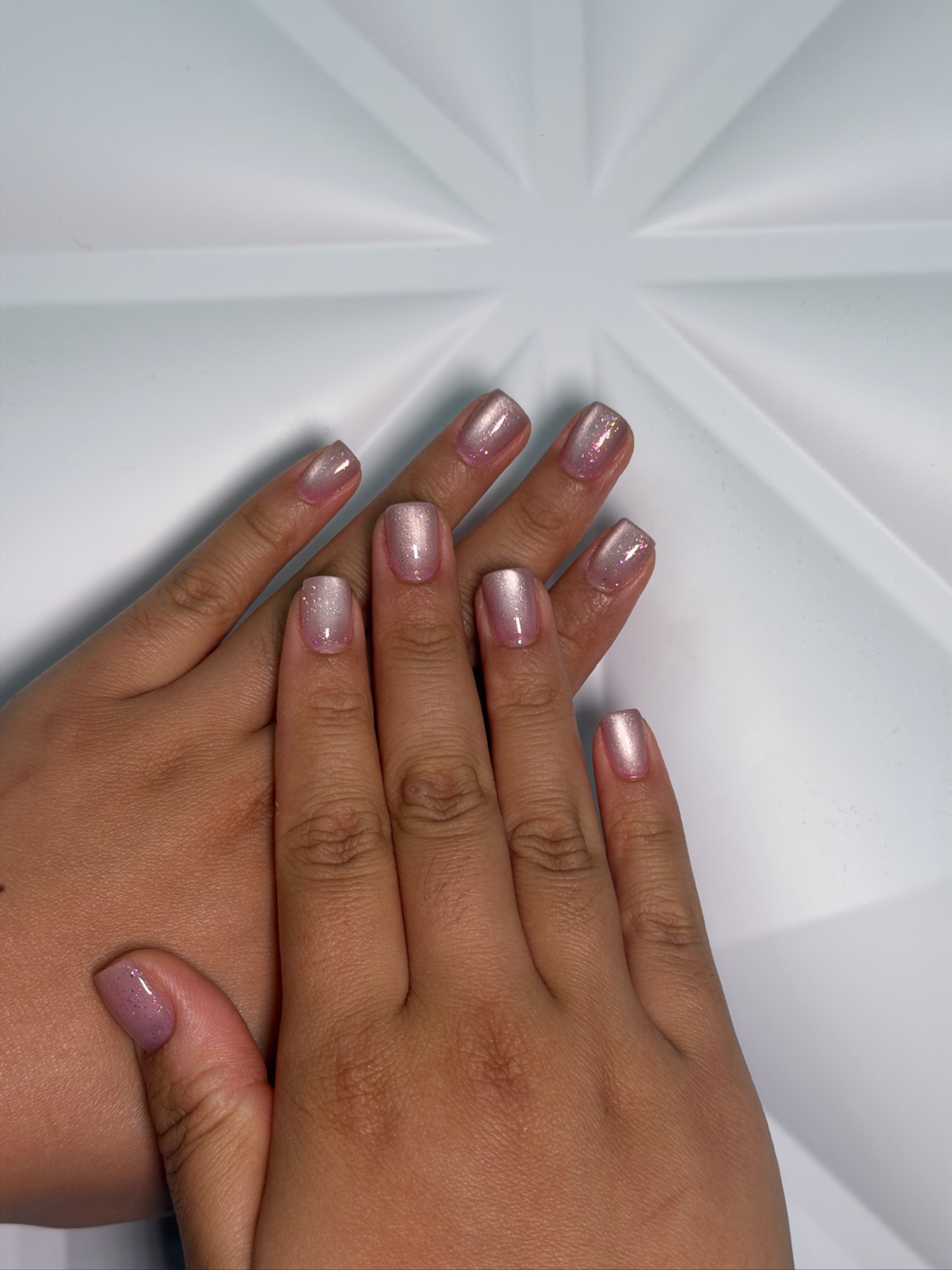 Pink cat eye square manicure